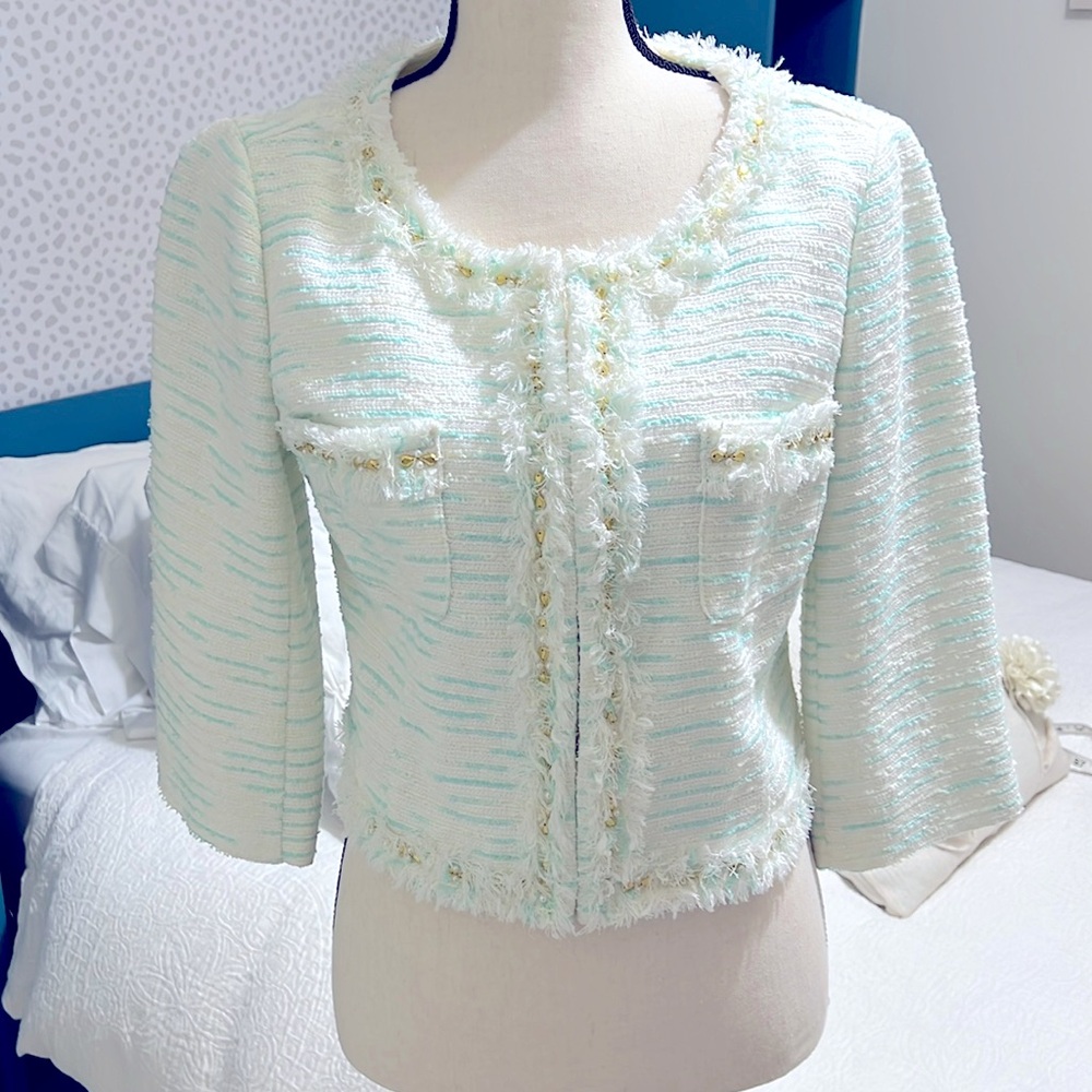 Lilly Pulitzer Mint Green Tweed Cropped Blazer